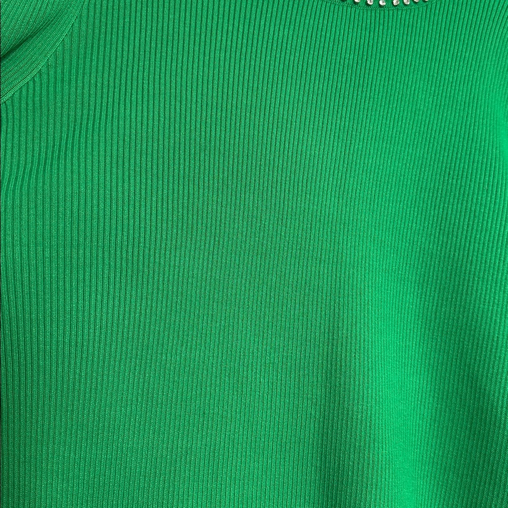 NEW Nanette Lepore Green Ribbed Sweater Rhinestone‎ Collar Top Womens XL - Picture 4 of 12